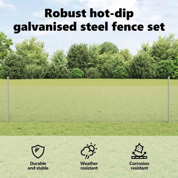 Zaun mit Pfosten Silber 1,5 x 10 m Stahl