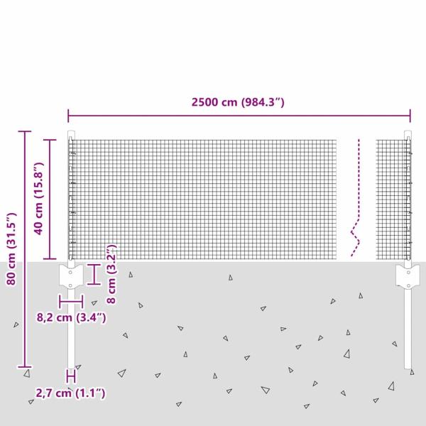 Zaun mit Pfosten Silber 0,4 x 25 m Stahl