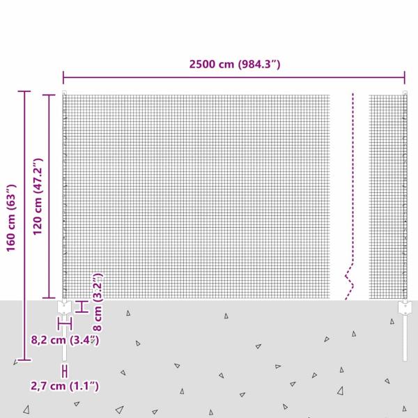 Zaun mit Pfosten Silber 1,2 x 25 m Stahl