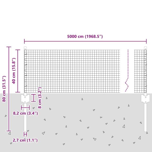Zaun mit Pfosten Silber 0,4 x 50 m Stahl