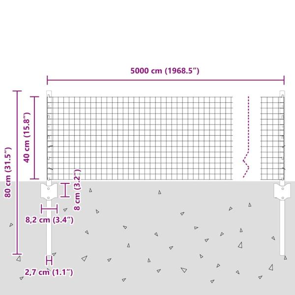 Zaun mit Pfosten Silber 0,4 x 50 m Stahl