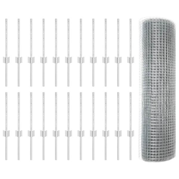 Zaun mit Pfosten Silber 0,4 x 50 m Stahl