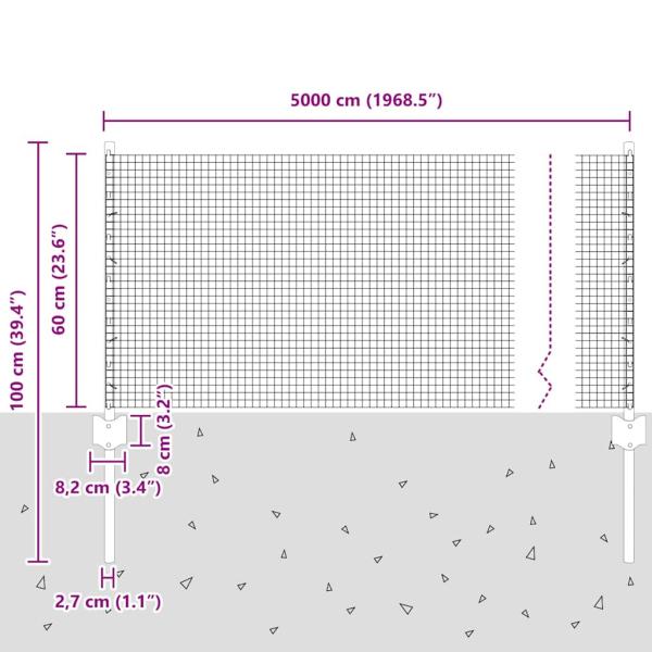 Zaun mit Pfosten Silber 0,6 x 50 m Stahl