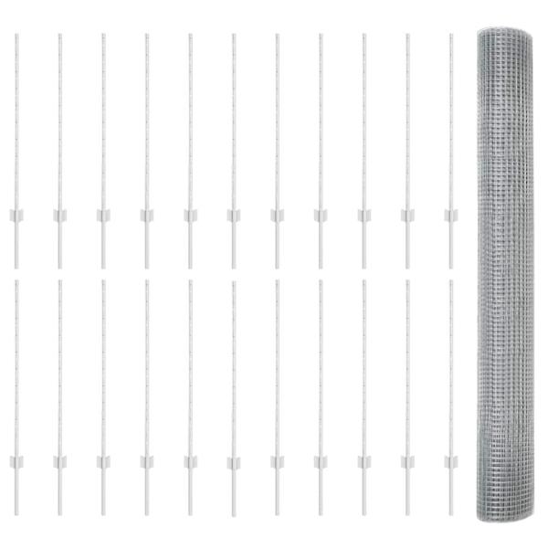 Zaun mit Pfosten Silber 1 x 50 m Stahl