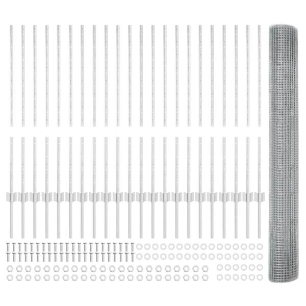 Zaun mit Pfosten Silber 1 x 50 m Stahl