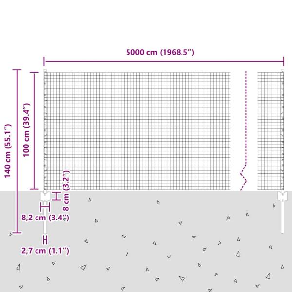 Zaun mit Pfosten Silber 1 x 50 m Stahl