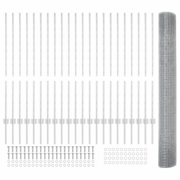 Zaun mit Pfosten Silber 1,2 x 50 m Stahl