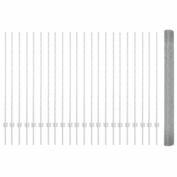Zaun mit Pfosten Silber 1,4 x 50 m Stahl