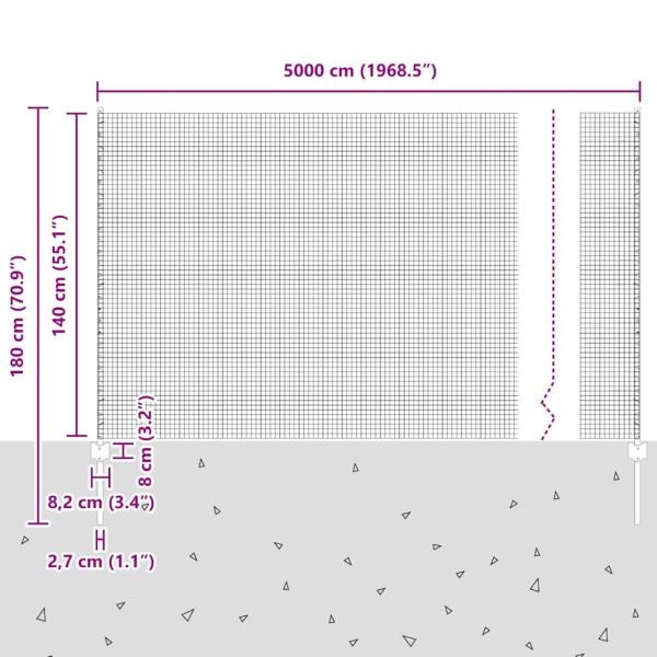 Zaun mit Pfosten Silber 1,4 x 50 m Stahl