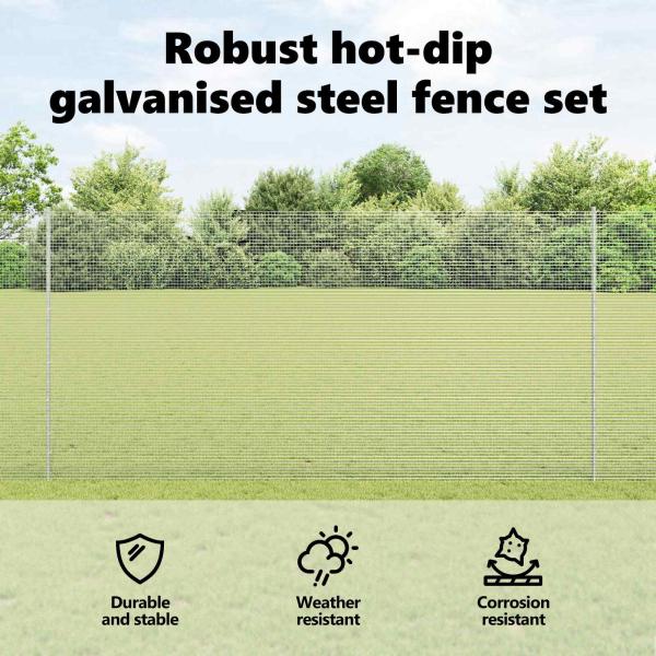 Zaun mit Pfosten Silber 1,5 x 50 m Stahl
