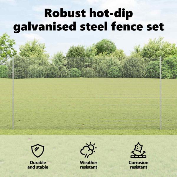 Zaun mit Pfosten Silber 1,5 x 50 m Stahl