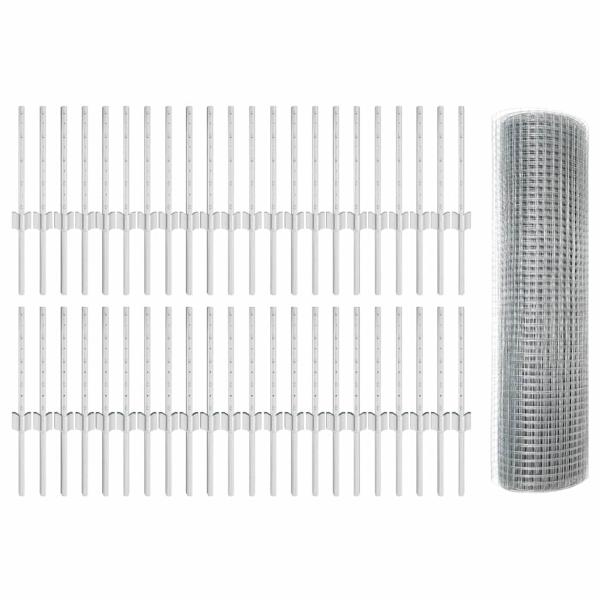 Zaun mit Pfosten Silber 0,4 x 100 m Stahl