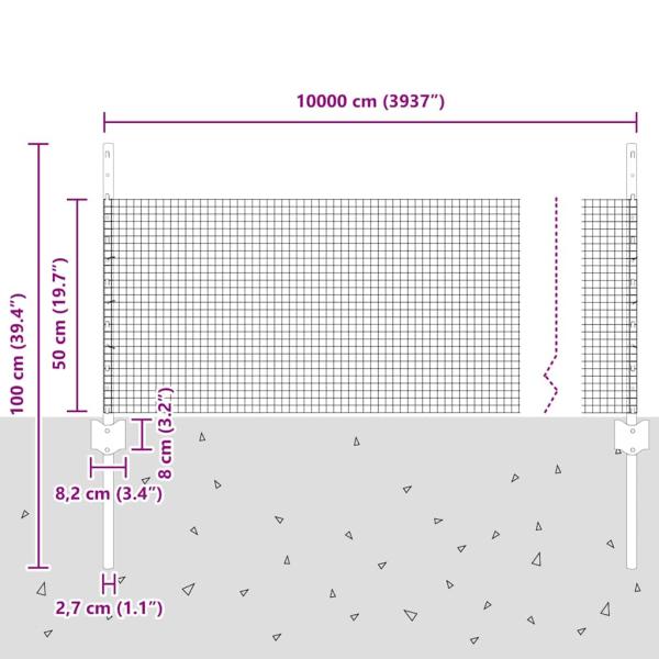 Schweissdrahtzaun mit Pfosten 100 x 0,5 m Verzinkter Stahl Netz