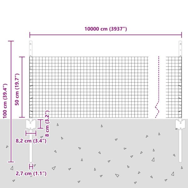 Zaun mit Pfosten Silber 0,5 x 100 m Stahl