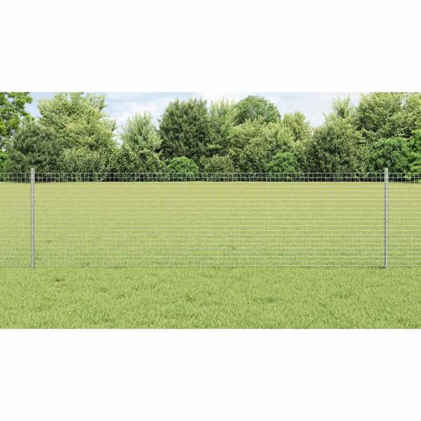 Zaun mit Pfosten Silber 0,6 x 100 m Stahl