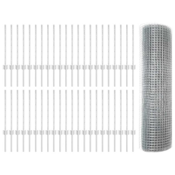 Zaun mit Pfosten Silber 0,6 x 100 m Stahl