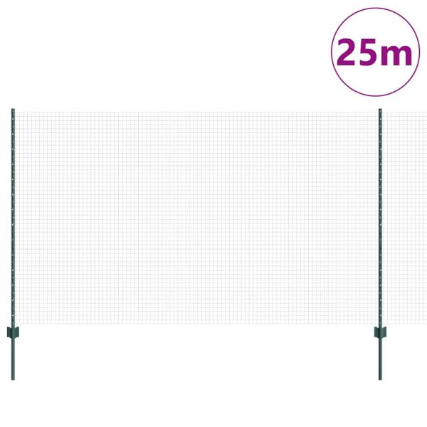 Geschweißter Drahtzaun mit Pfosten 25 x 1,4 m Grün Netz