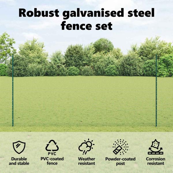 Zaun mit Pfosten Grün 1.6 x 25 m Stahl und PVC
