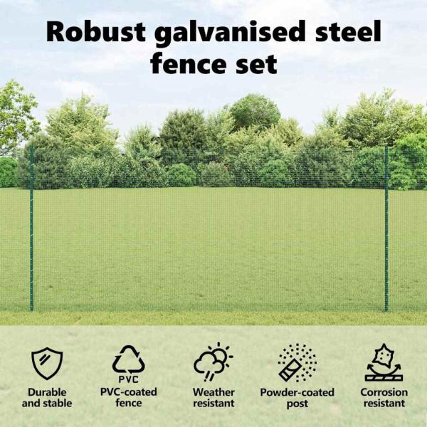 Zaun mit Pfosten Grün 1,4 x 50 m Stahl und PVC