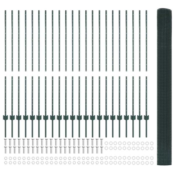 Zaun mit Pfosten Grün 1,4 x 50 m Stahl und PVC