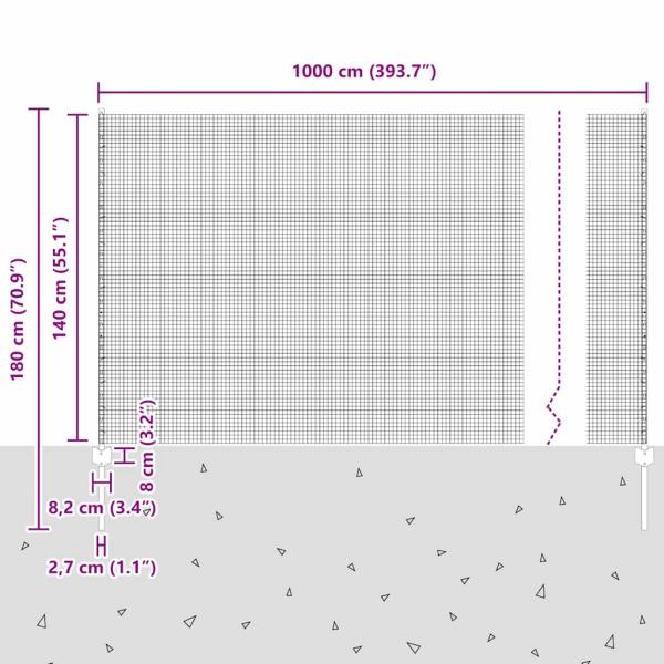 Zaun mit Pfosten Grau 1,4 x 10 m Stahl und PVC