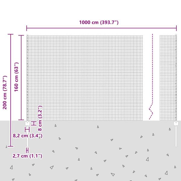 Zaun mit Pfosten Grau 1,6 x 10 m Stahl und PVC