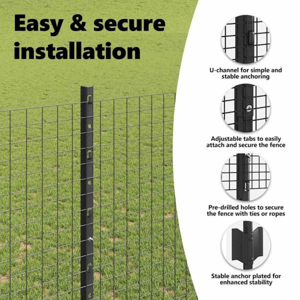 Zaun mit Pfosten Grau 1,6 x 10 m Stahl und PVC