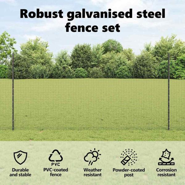 Zaun mit Pfosten Grau 1,2 x 25 m Stahl und PVC