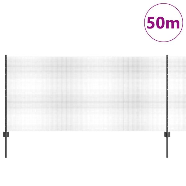 Zaun mit Pfosten Grau 1 x 50 m Stahl und PVC