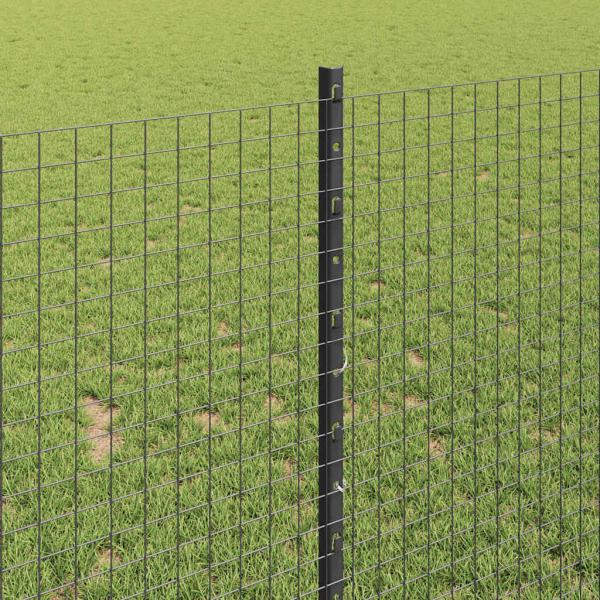 Zaun mit Pfosten Grau 1 x 50 m Stahl und PVC