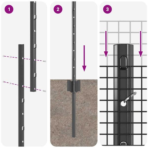 Zaun mit Pfosten Grau 1,2 x 50 m Stahl und PVC