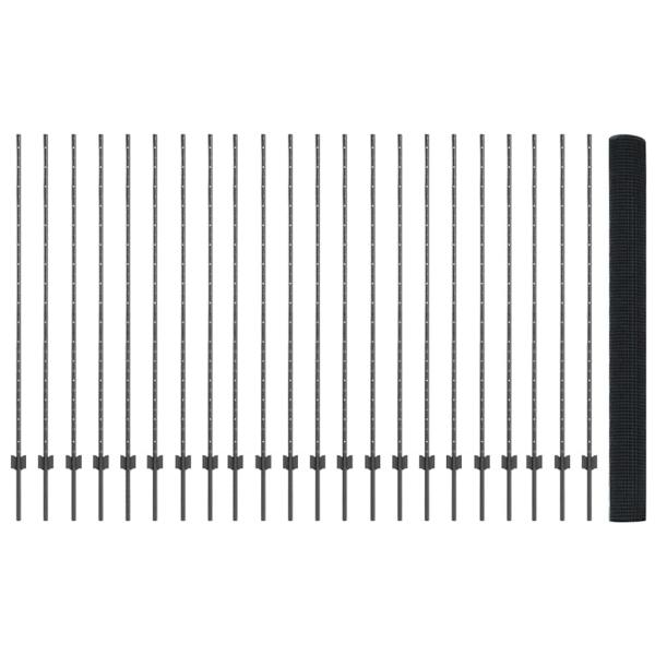 Zaun mit Pfosten Grau 1,5 x 50 m Stahl und PVC