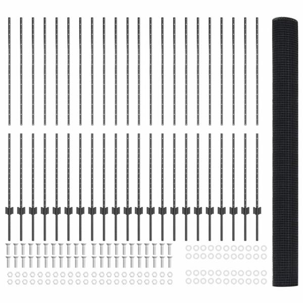 Zaun mit Pfosten Grau 1,5 x 50 m Stahl und PVC