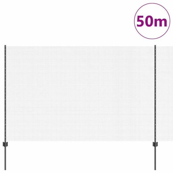 Zaun mit Pfosten Grau 1,5 x 50 m Stahl und PVC