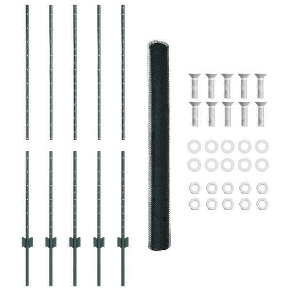 Zaun mit Pfosten Grün 1,4 x 10 m Stahl und PVC