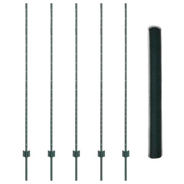 Zaun mit Pfosten Grün 1,6 x 10 m Stahl und PVC