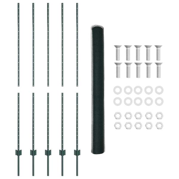Zaun mit Pfosten Grün 1,6 x 10 m Stahl und PVC