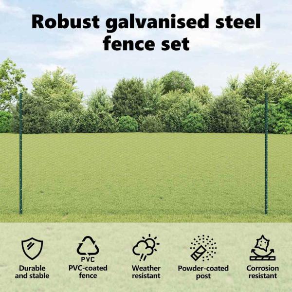 Zaun mit Pfosten Grün 1,2 x 25 m Stahl