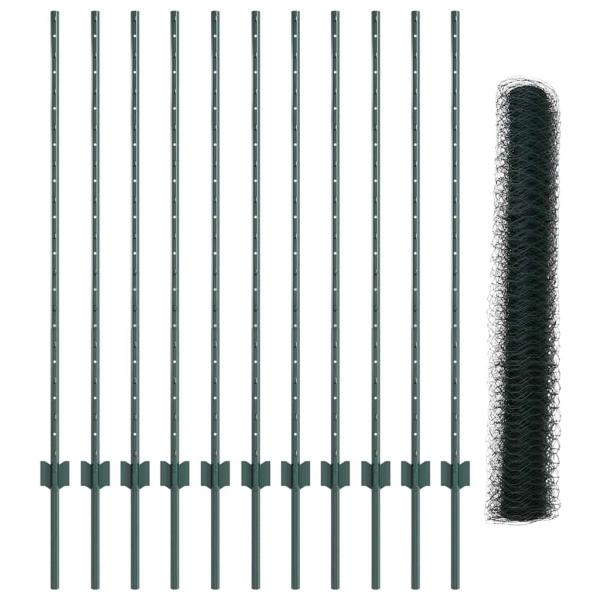 Sechseckiger Zaun mit Pfosten 25 x 1,2 m Grün Netz
