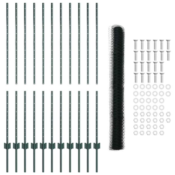 Zaun mit Pfosten Grün 1,4 x 25 m Stahl