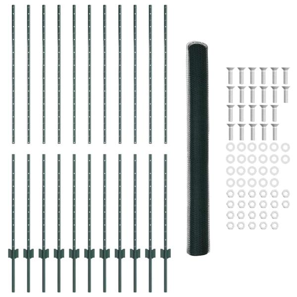 Zaun mit Pfosten Grün 1.6 x 25 m Stahl und PVC