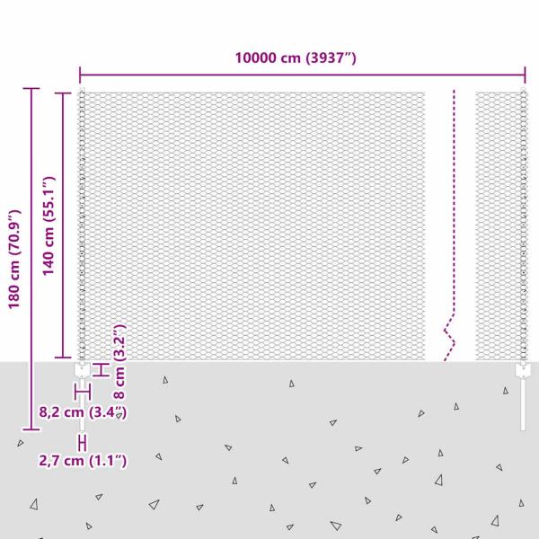 Zaun mit Pfosten Grün 1,4 x 100 m Stahl und PVC