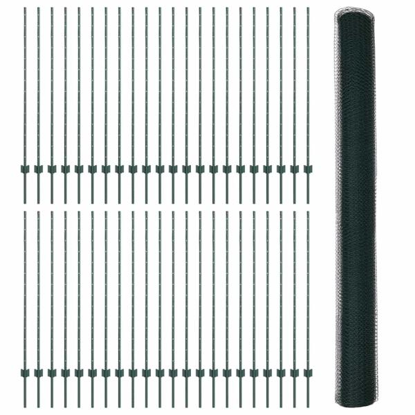 Zaun mit Pfosten Grün 1,4 x 100 m Stahl und PVC