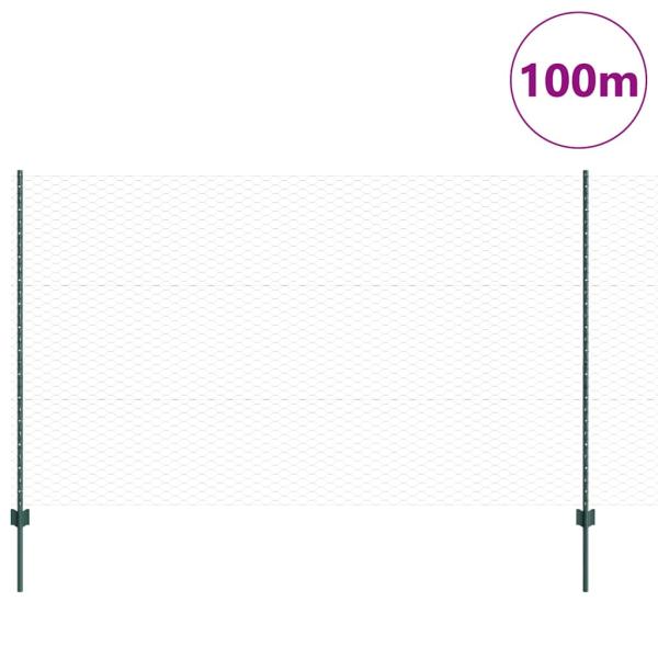 Zaun mit Pfosten Grün 1,4 x 100 m Stahl und PVC
