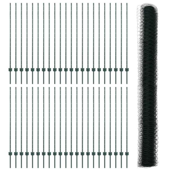 Zaun mit Pfosten Grün 1,4 x 100 m Stahl und PVC