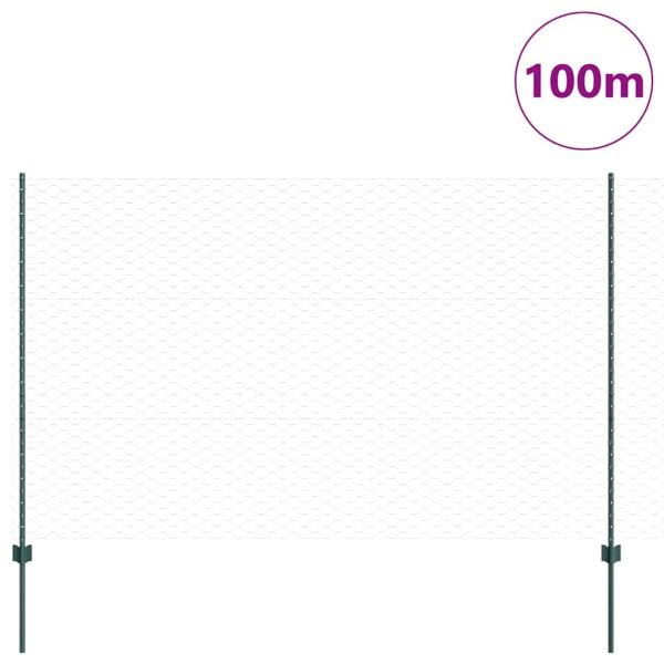 Zaun mit Pfosten Grün 1,6 x 100 m Stahl und PVC