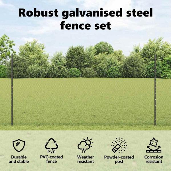 Zaun mit Pfosten Grau 1,2 x 25 m Stahl