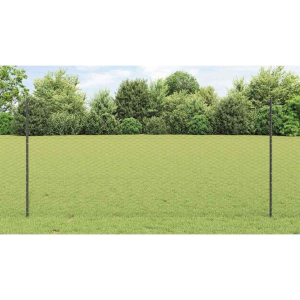 Sechseckiger Zaun mit Pfosten 25 x 1,2 m Grau Netz