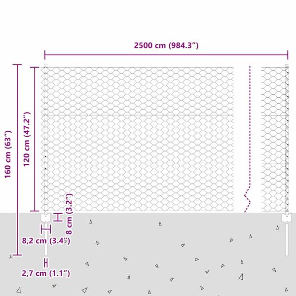Zaun mit Pfosten Grau 1,2 x 25 m Stahl