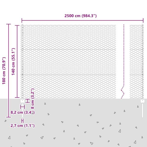 Zaun mit Pfosten Grau 1,4 x 25 m Stahl